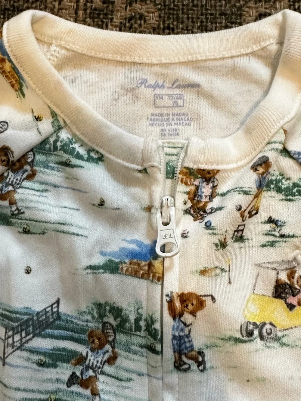 Ralph Lauren Cream Footed One-Piece and Romper Set with Blanket 9M